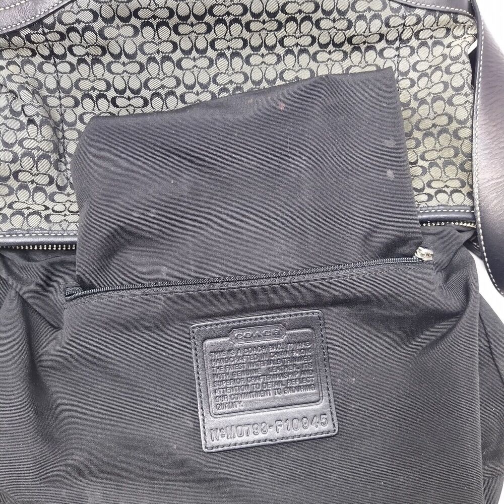 Coach Signature Mini C Black Canvas Leather Trim Zipper Hobo Shoulder Bag - Picture 13 of 16